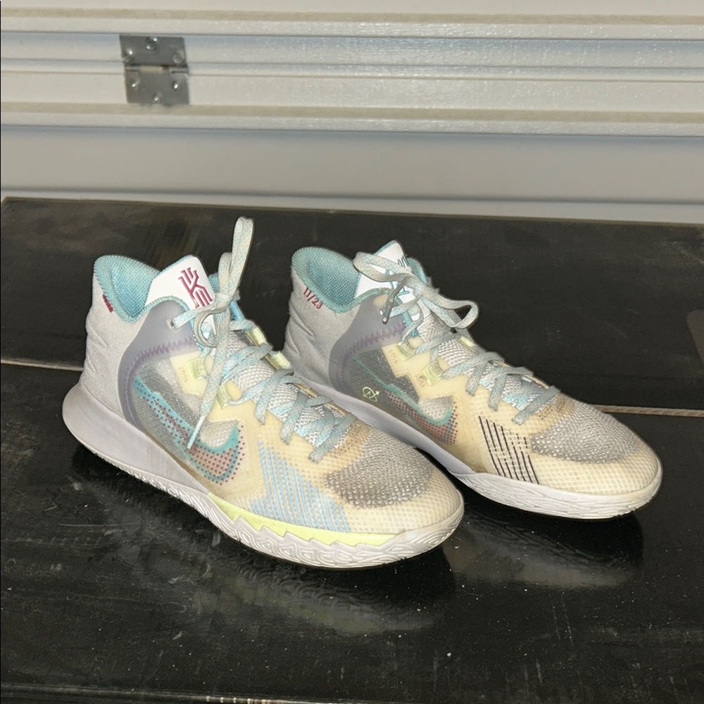 Nike Kyrie Gray and Blue High-Top Basketball Sneakers with Reflective Finish
